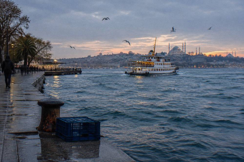 Commuter ferry crossing the Bosphorus between the European and Asian shores of Istanbul