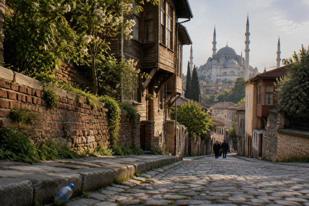 Narrow sloping street of old houses below Suleymaniye Mosque